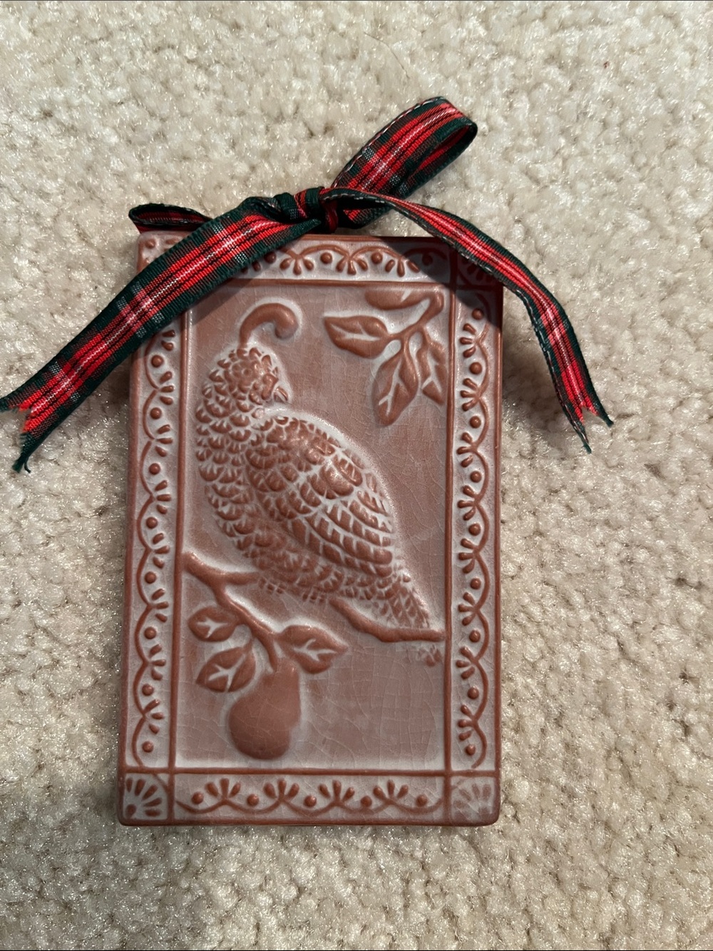 Cute Ceramic Partridge in a Pear Tree Ornament -EC